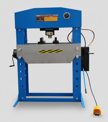 Installed SIEBEL hydraulic shop press in industrial workshop setting