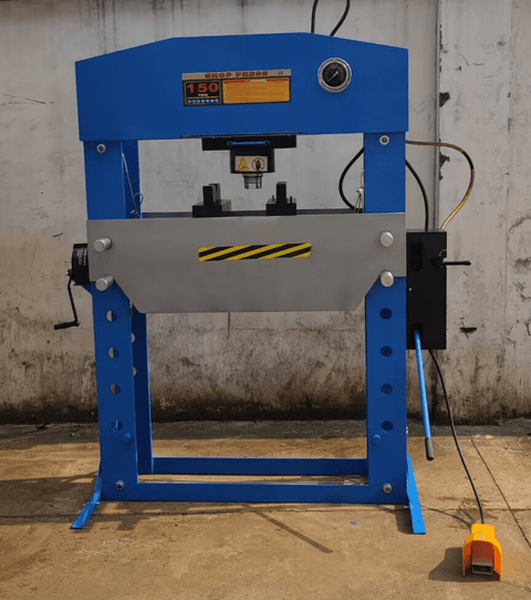 Installed SIEBEL hydraulic shop press in industrial workshop setting