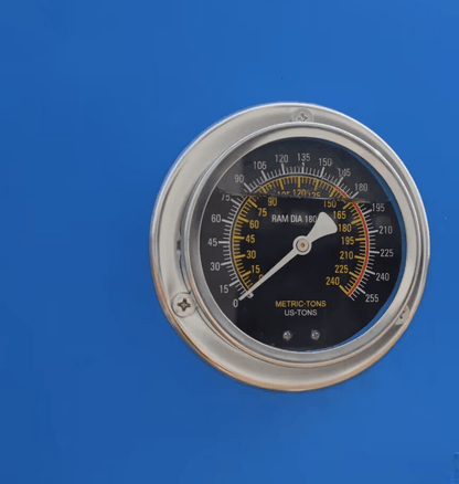 Precision glycerin-filled pressure gauge on SIEBEL shop press