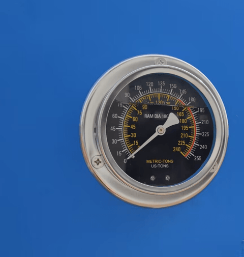 Precision glycerin-filled pressure gauge on SIEBEL shop press
