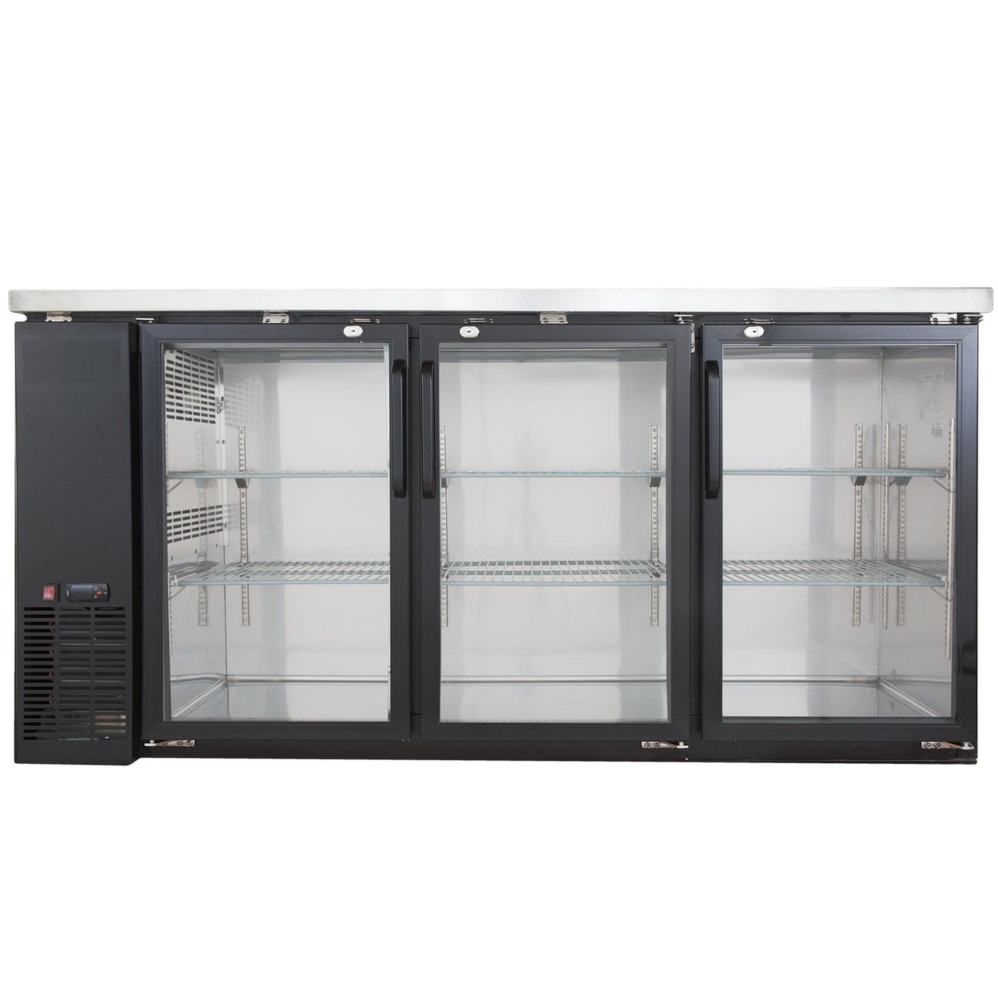 Sieble 72″ Glass Door Back Bar Cooler – Stainless Steel Top, LED Lighting, Holds 3 Kegs, 24″ Depth, Commercial Beverage Refrigerator - with | Sold by Uncle Wiener's Wholesale