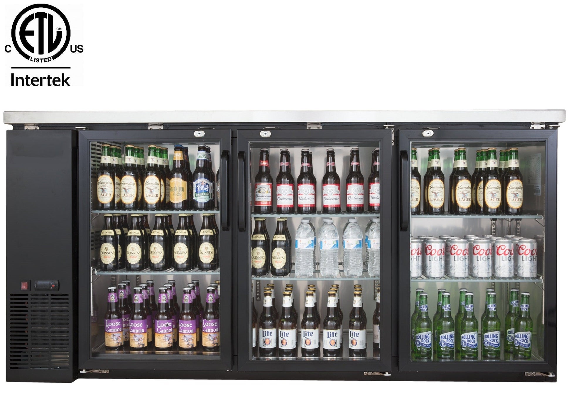 Sieble 72″ Glass Door Back Bar Cooler – Stainless Steel Top, LED Lighting, Holds 3 Kegs, 24″ Depth, Commercial Beverage Refrigerator - with | Sold by Uncle Wiener's Wholesale