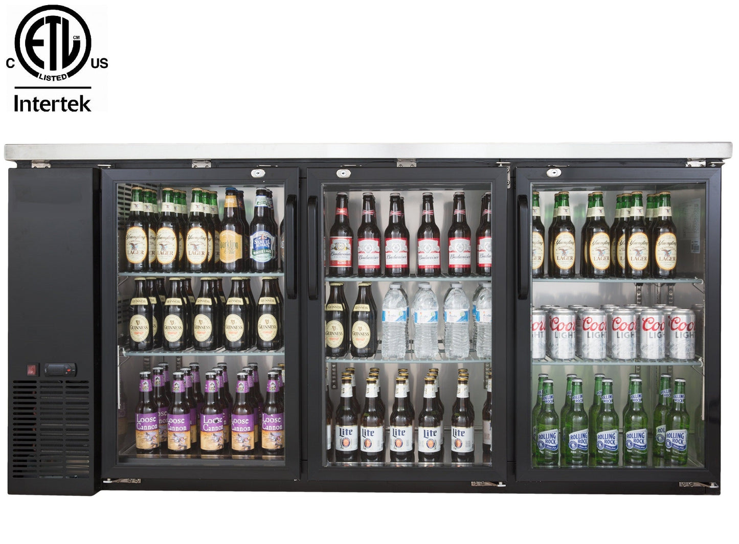 Sieble 72″ Glass Door Back Bar Cooler – Stainless Steel Top, LED Lighting, Holds 3 Kegs, 24″ Depth, Commercial Beverage Refrigerator - with | Sold by Uncle Wiener's Wholesale