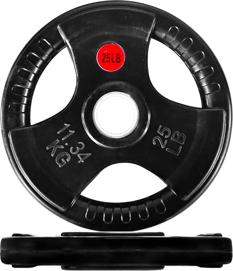 Signature Fitness Olympic 2 - Inch Cast Iron Plate Weight Plate for Strength Training and Weightlifting, Style 4, 25LB Pair - with 25LB Pair | Sold by Uncle Wiener's Wholesale