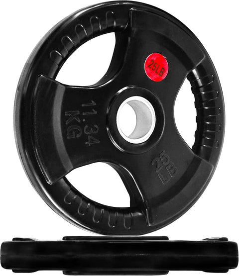 Signature Fitness Olympic 2 - Inch Cast Iron Plate Weight Plate for Strength Training and Weightlifting, Style 4, 25LB Pair - with 25LB Pair | Sold by Uncle Wiener's Wholesale