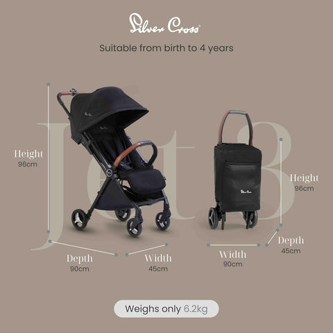 Silver Cross | Jet 3 Compact Pushchair | Travel Stroller | Foldable & Lightweight Stroller/Travel System | Cabin Size | Car Seat Compatible | Newborns - 3 - 4yrs | Black - with | Sold by Uncle Wiener's Wholesale