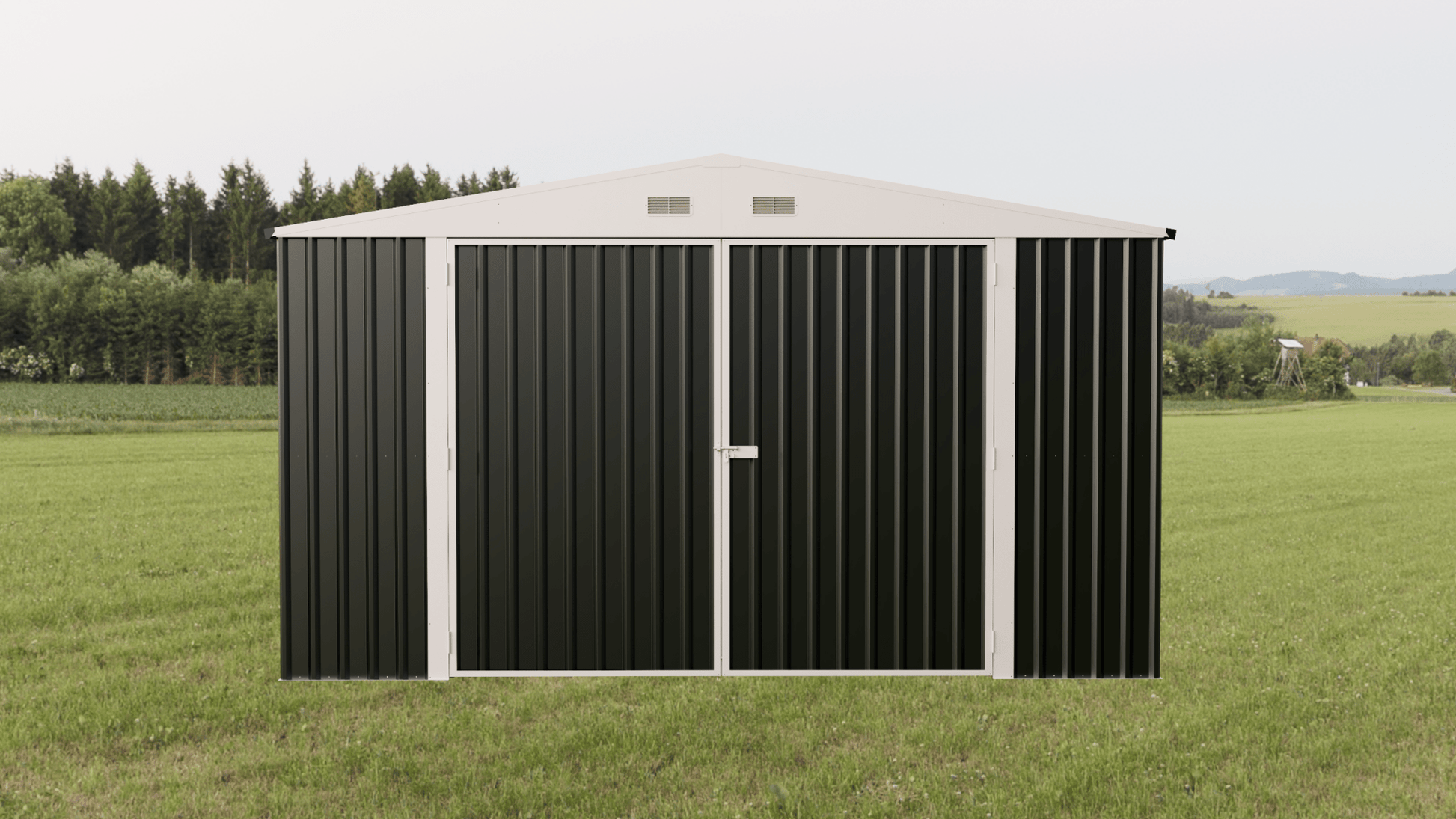 Single Steel Garage Building with Double Swing Doors 14 × 27 ft – GA1427 - with | Sold by Uncle Wiener's Wholesale