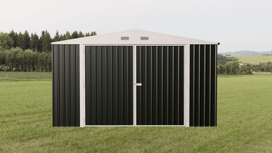 Single Steel Garage Building with Double Swing Doors 14 × 27 ft – GA1427 - with | Sold by Uncle Wiener's Wholesale