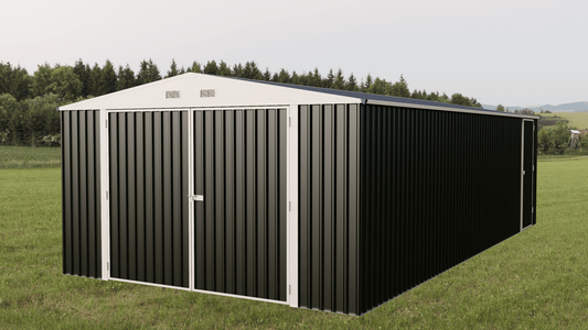 Single Steel Garage Building with Double Swing Doors 14 × 27 ft – GA1427 - with | Sold by Uncle Wiener's Wholesale