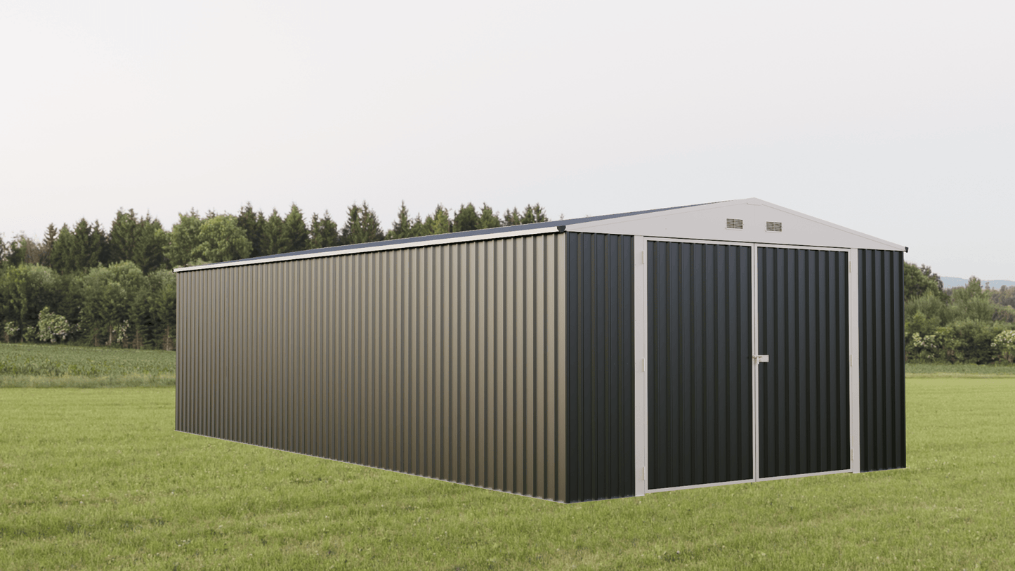 Single Steel Garage Building with Double Swing Doors 14 × 27 ft – GA1427 - with | Sold by Uncle Wiener's Wholesale