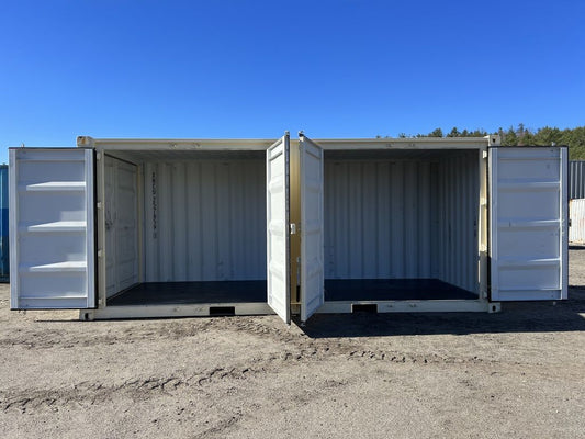 Single - Trip 20′ Sea Container – Multi - Door 3 - Door Storage Container | SKUs 723528 & 723529 - with Standard Height 8'6 | Sold by Uncle Wiener's Wholesale