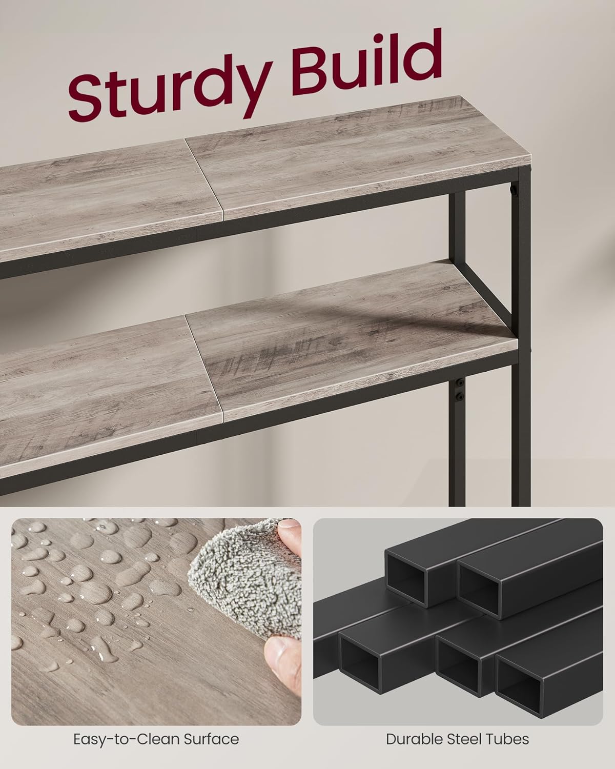 Slim Console Table with Storage Shelf, 2 Tier Entryway Table, Narrow Sofa Table for Hallway, Living Room and Small Spaces Heather Greige and Ink Black LNT130K02 - with | Sold by Uncle Wiener's Wholesale