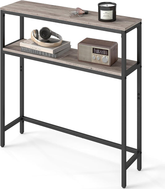 Slim Console Table with Storage Shelf, 2 Tier Entryway Table, Narrow Sofa Table for Hallway, Living Room and Small Spaces Heather Greige and Ink Black LNT130K02 - with | Sold by Uncle Wiener's Wholesale