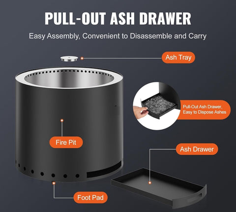 Smokeless Fire Pit Stainless Steel with Ash Drawer 19 Inch Outdoor Wood Buning Heater 6834 - with | Sold by Uncle Wiener's Wholesale