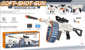 Soft Shot AK-Style Foam Dart Blaster Toy with Scope, Belt-Feed Chain, 30 Darts &amp; 26 Shells DQ9991