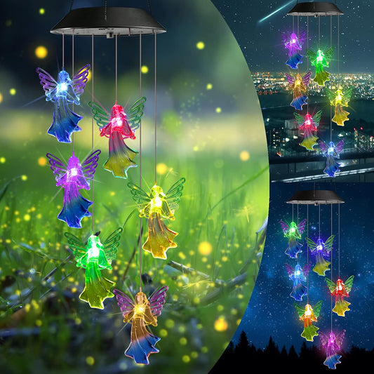 Solar Angel Wind Chime – Color Changing LED Outdoor Hanging Garden Light 5123H - with | Sold by Uncle Wiener's Wholesale