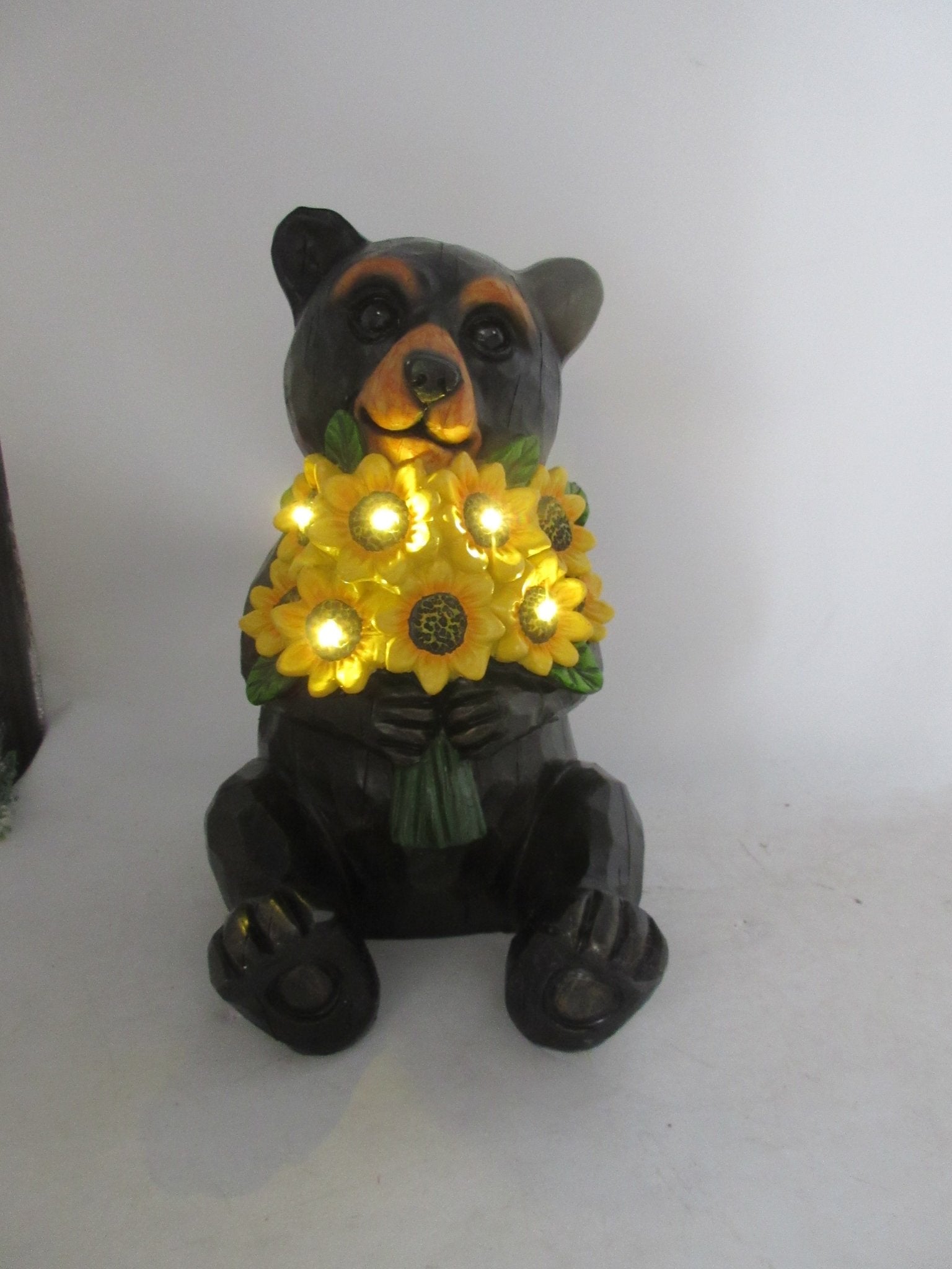 Solar Garden Statues with LED Lights Dog Frog Gnome Highland Cow Rabbit Cat Bear Collection KHSOLAR01 - with Bear with Sunflowers Solar Light | Sold by Uncle Wiener's Wholesale