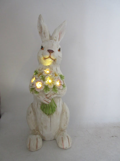 Solar Garden Statues with LED Lights Dog Frog Gnome Highland Cow Rabbit Cat Bear Collection KHSOLAR01 - with Rabbit Holding Flowers Solar Light | Sold by Uncle Wiener's Wholesale