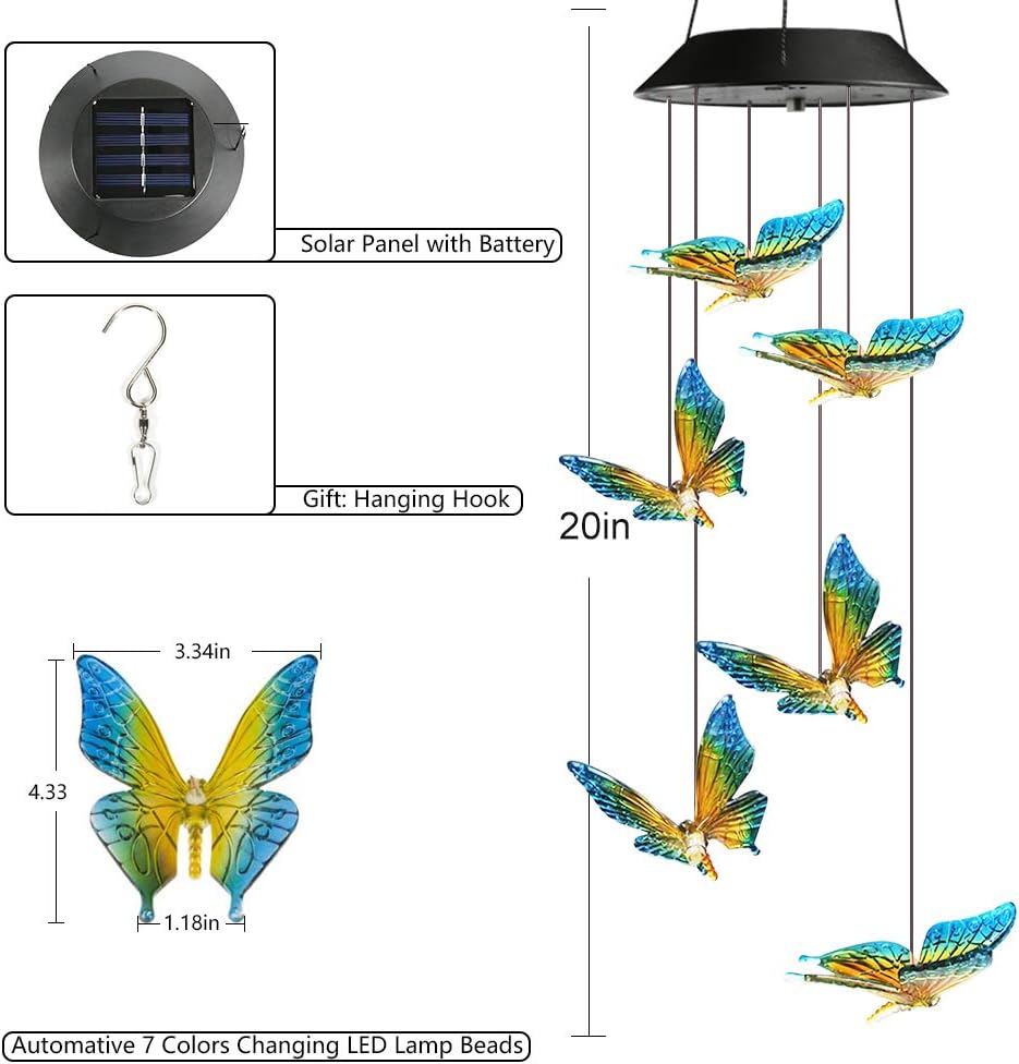Solar LED Butterfly / Hummingbird / Crystal Ball Wind Chimes – Color - Changing RGB – 431HWC - with | Sold by Uncle Wiener's Wholesale