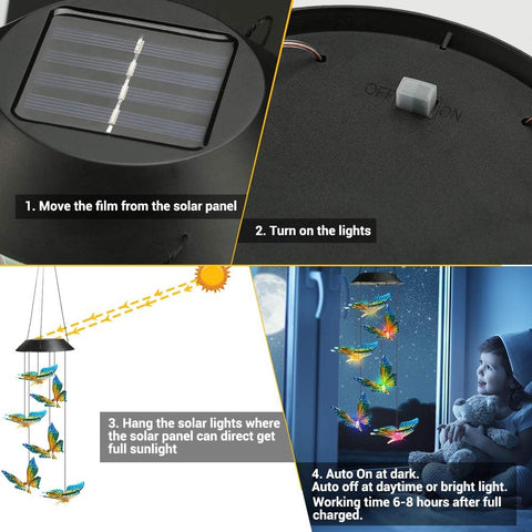 Solar LED Butterfly / Hummingbird / Crystal Ball Wind Chimes – Color - Changing RGB – 431HWC - with | Sold by Uncle Wiener's Wholesale