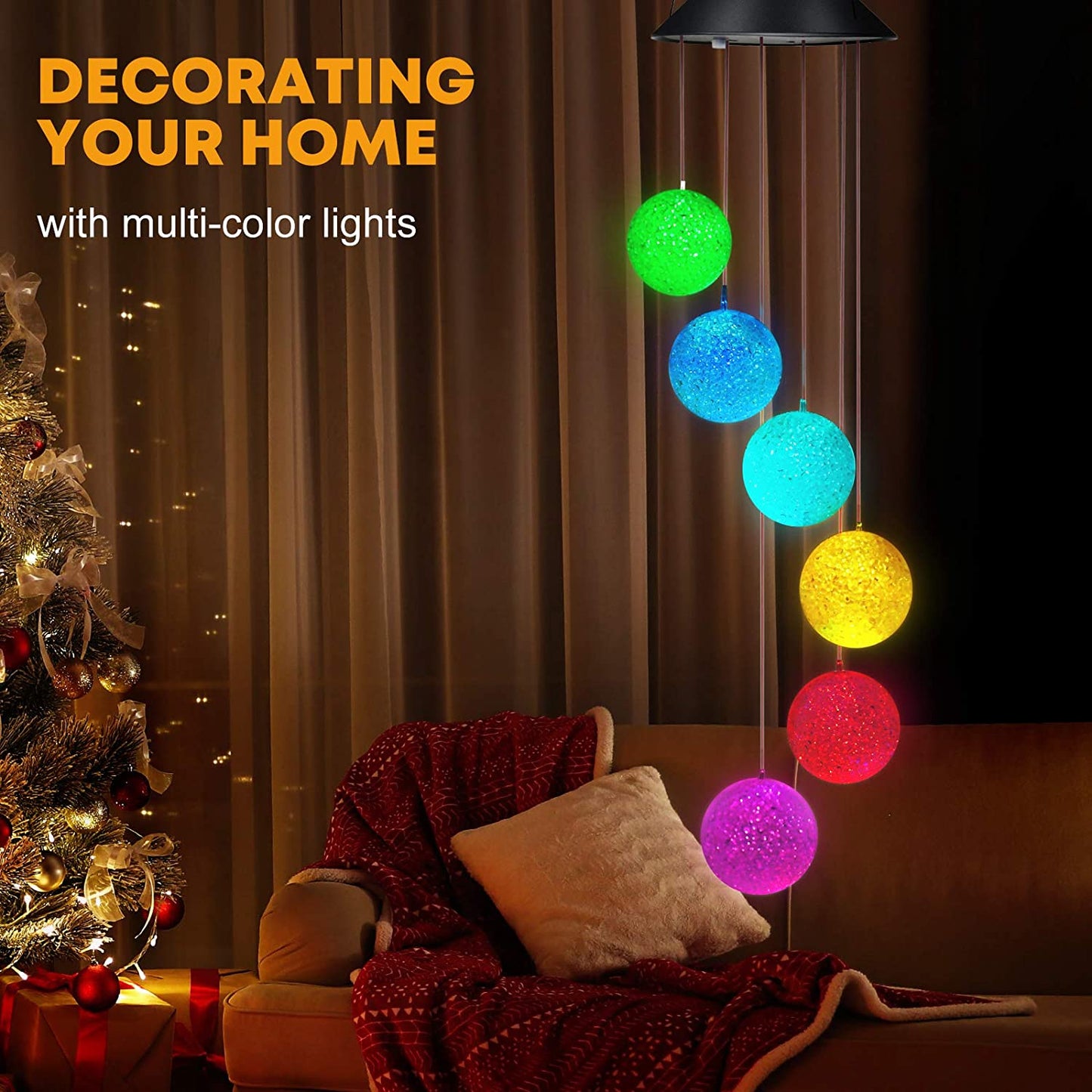 Solar LED Crystal Ball Wind Chimes – Color Changing Outdoor Garden Lights SL880 - with | Sold by Uncle Wiener's Wholesale