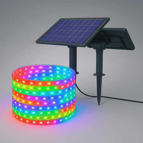 Solar LED Strip Lights | RGB + Warm White, Outdoor Waterproof – 32.8 & 65.6 FT - Outdoor LED Strip Lighting with RGB | Sold by Uncle Wiener's Wholesale