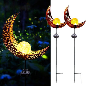 Solar Moon Stake Lights 2-Pack Ramadan Garden Pathway Lights Warm White Outdoor Decor MFTY112GM