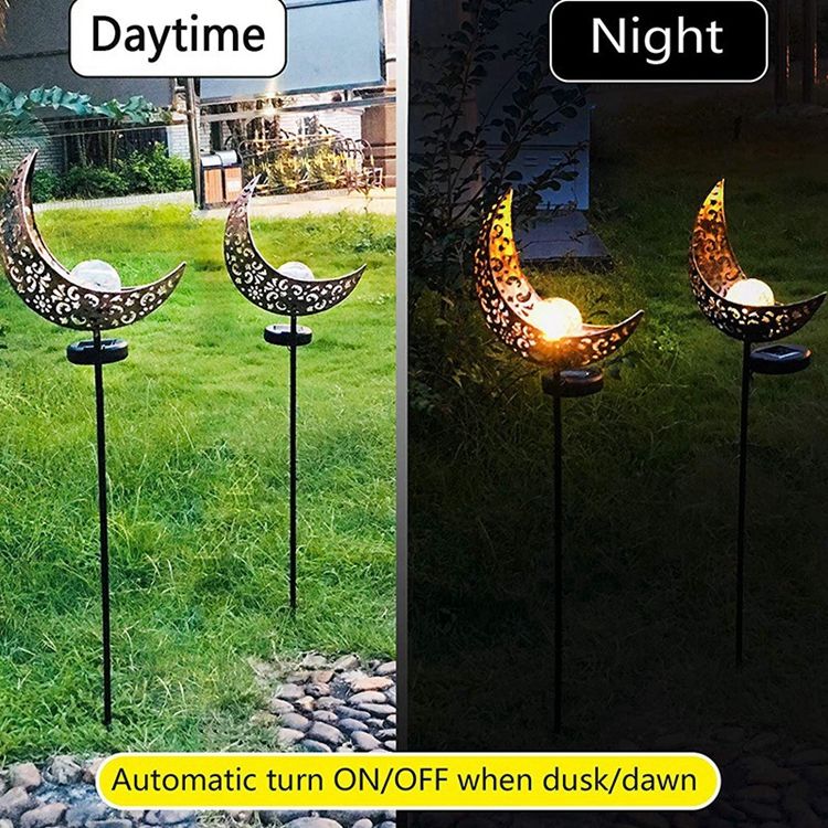Solar Moon Stake Lights 2-Pack Ramadan Garden Pathway Lights Warm White Outdoor Decor MFTY112GM - with | Sold by Uncle Wiener's Wholesale