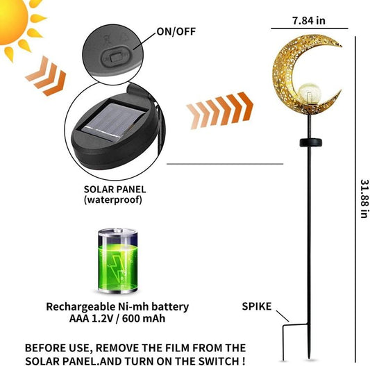 Solar Moon Stake Lights 2-Pack Ramadan Garden Pathway Lights Warm White Outdoor Decor MFTY112GM - with | Sold by Uncle Wiener's Wholesale