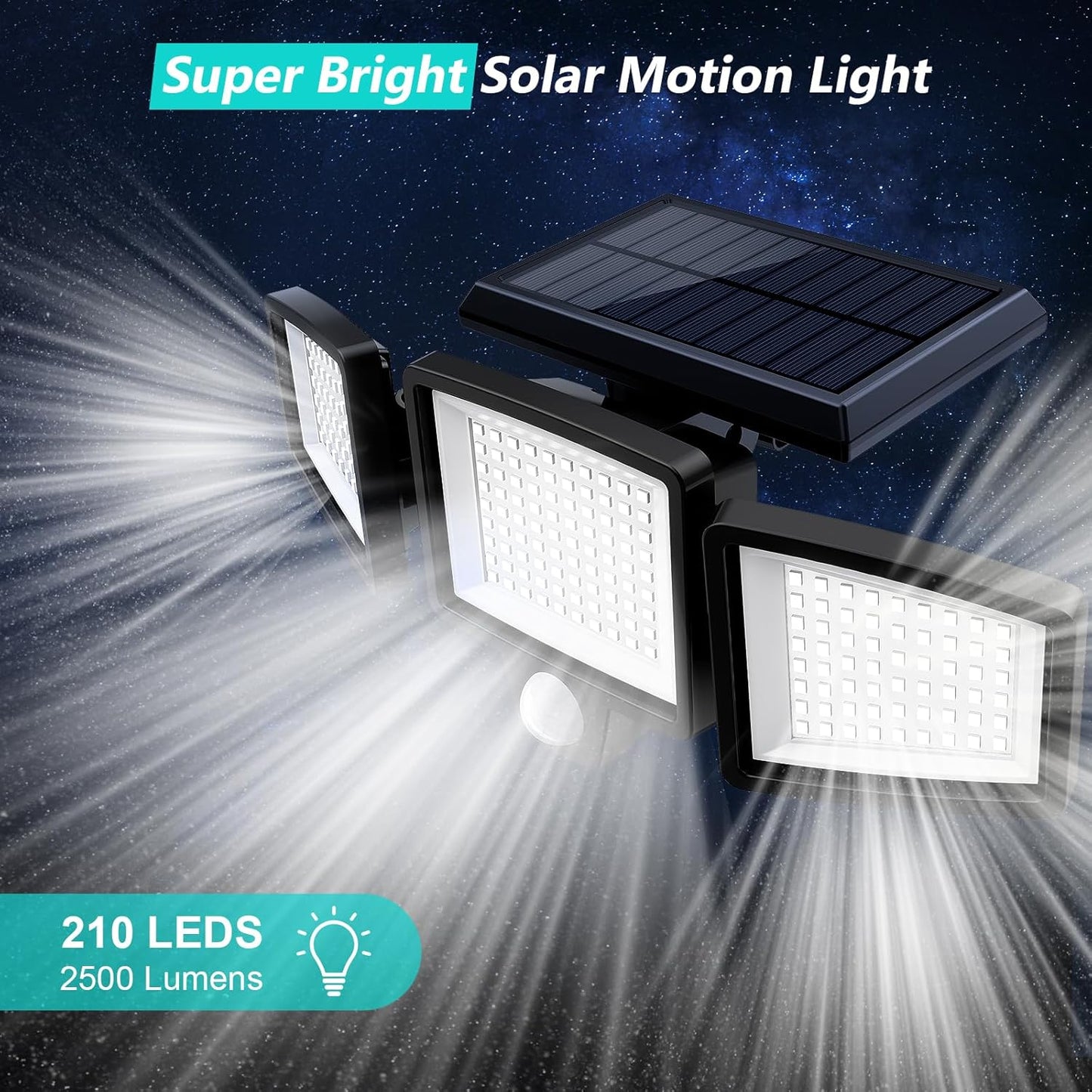 Solar Motion Sensor Outdoor Lights – 2 Pack – 2500LM Bright LED Security Flood Light – Adjustable 3 - Head Solar Powered IP65 – 1284812 - with | Sold by Uncle Wiener's Wholesale