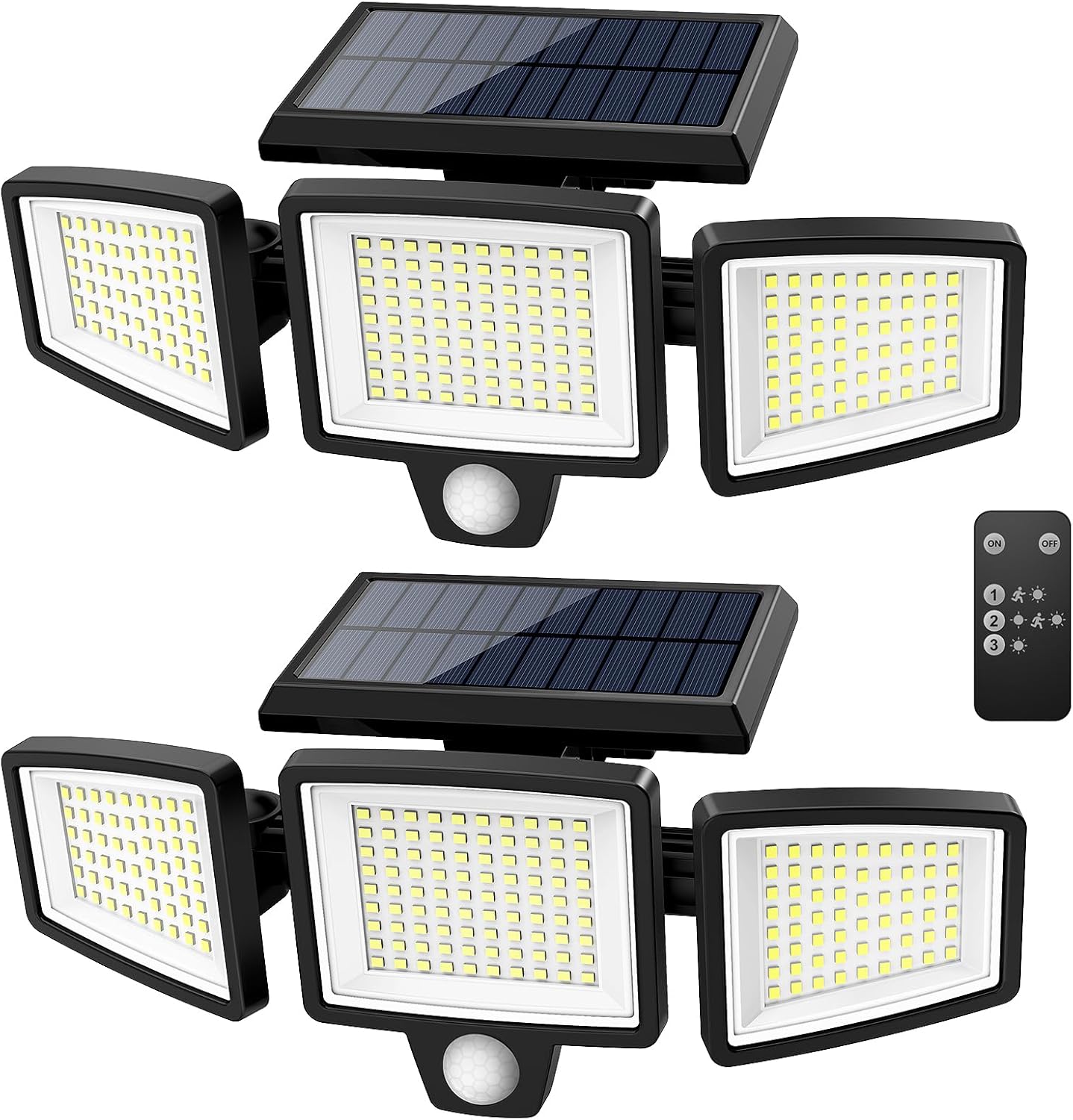 Solar Motion Sensor Outdoor Lights – 2 Pack – 2500LM Bright LED Security Flood Light – Adjustable 3 - Head Solar Powered IP65 – 1284812 - with | Sold by Uncle Wiener's Wholesale