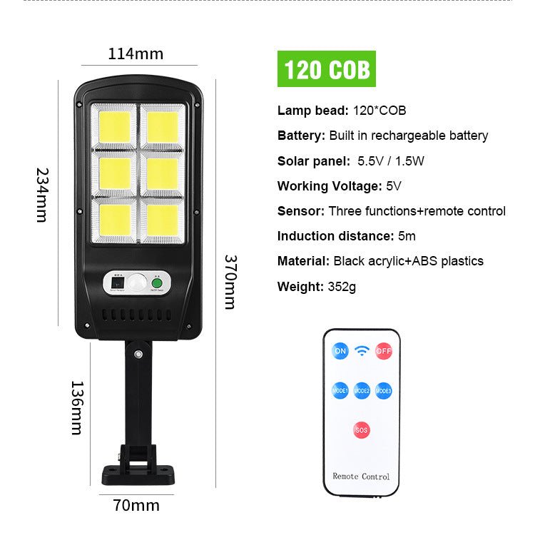 Solar Motion Sensor Yard Light 120W with Remote – 128 COB LED Outdoor Light SL125S - with | Sold by Uncle Wiener's Wholesale