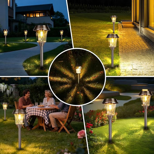 Solar Pathway Lights Outdoor – 12–25 Lumen Dimmable Warm White LED Garden Lights, IP65 Waterproof Glass & Metal Landscape Stakes - Garden & Landscaping with | Sold by Uncle Wiener's Wholesale