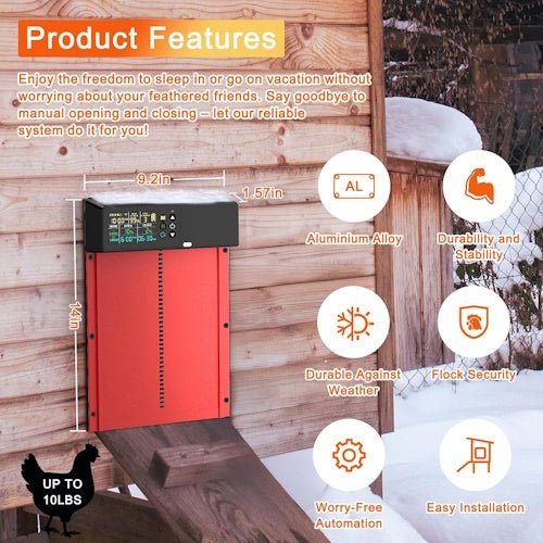 Solar Powered Automatic Chicken Coop Door with Remote Control, LCD Display, Timer, Light Sensor & Anti-Pinch Aluminum Door COOPX7 - with | Sold by Uncle Wiener's Wholesale