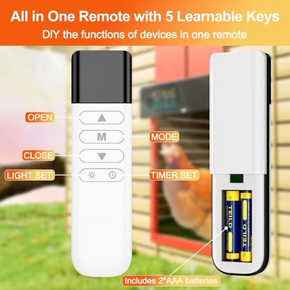 Solar Powered Automatic Chicken Coop Door with Remote Control, LCD Display, Timer, Light Sensor & Anti-Pinch Aluminum Door COOPX7 - with | Sold by Uncle Wiener's Wholesale
