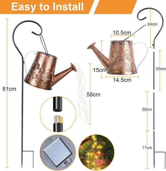 Solar Watering Can with LED Lights, Retro Metal Hanging Solar Lantern, Waterproof Garden Outdoor Decor 5341S - with | Sold by Uncle Wiener's Wholesale
