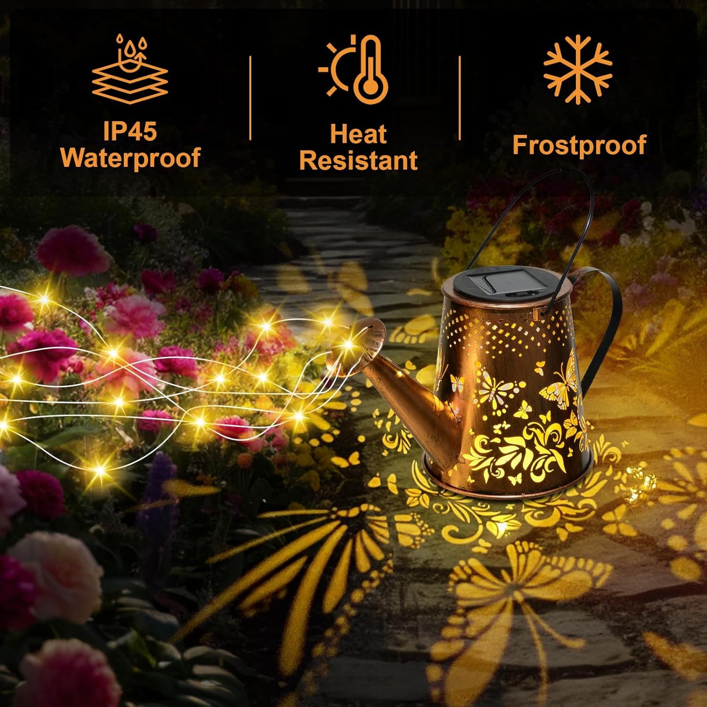 Solar Watering Can with LED Lights, Retro Metal Hanging Solar Lantern, Waterproof Garden Outdoor Decor 5341S - with | Sold by Uncle Wiener's Wholesale