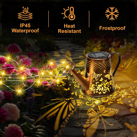 Solar Watering Can with LED Lights, Retro Metal Hanging Solar Lantern, Waterproof Garden Outdoor Decor 5341S - with | Sold by Uncle Wiener's Wholesale