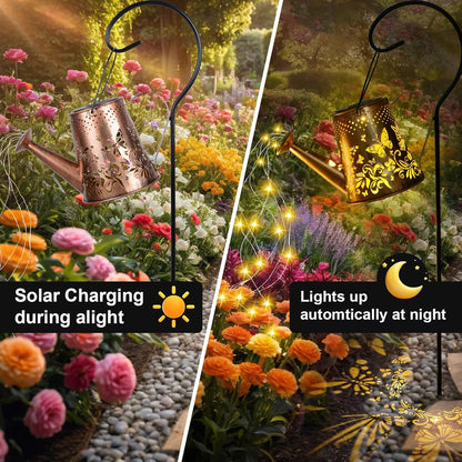 Solar Watering Can with LED Lights, Retro Metal Hanging Solar Lantern, Waterproof Garden Outdoor Decor 5341S - with | Sold by Uncle Wiener's Wholesale