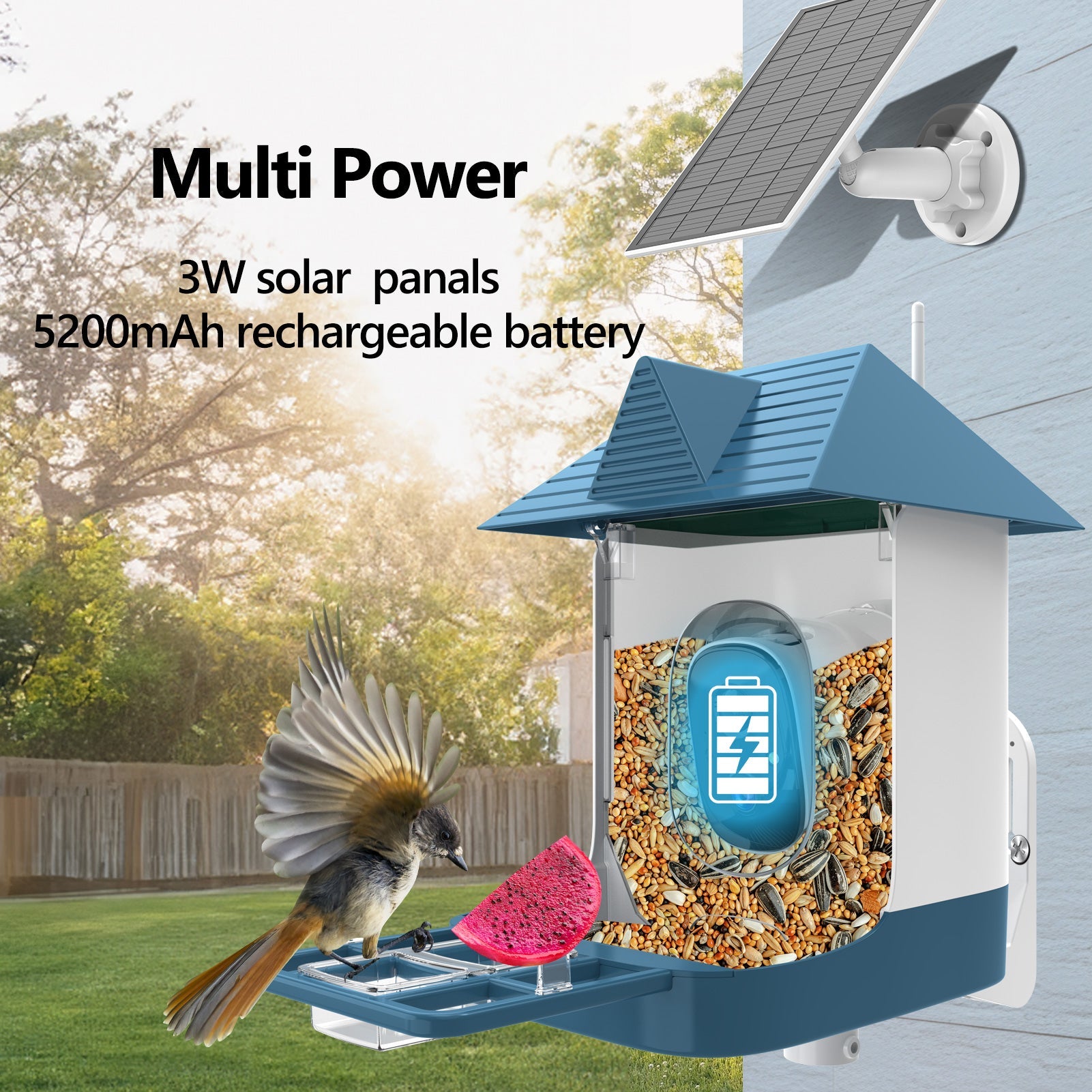 Solar WiFi Smart Bird Feeder Camera with 2MP HD, Night Vision & 2 - Way Audio – Dark Blue – BFBF11 - with | Sold by Uncle Wiener's Wholesale