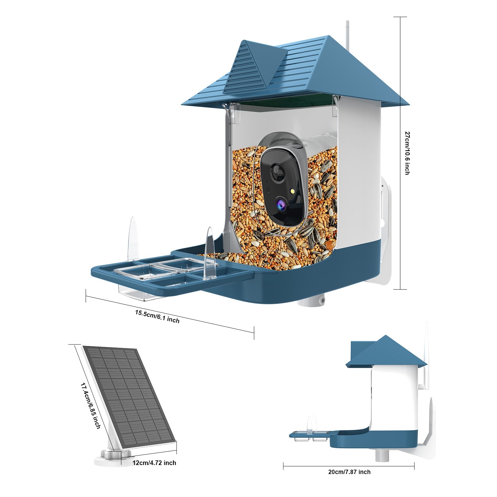 Solar WiFi Smart Bird Feeder Camera with 2MP HD, Night Vision & 2 - Way Audio – Dark Blue – BFBF11 - with | Sold by Uncle Wiener's Wholesale