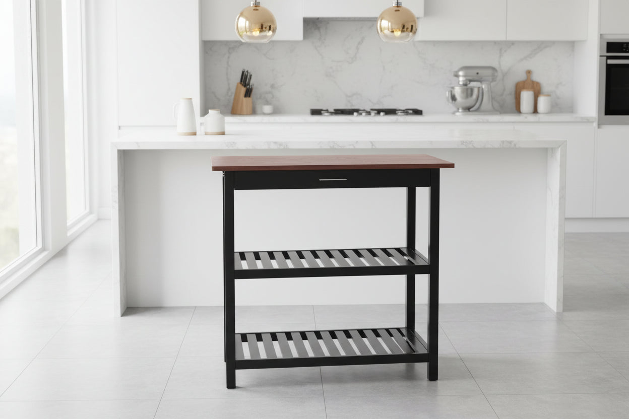 Solid Wood Home Kitchen Island with Drawer, Shelves & Towel Rack – TLFR2506 - with | Sold by Uncle Wiener's Wholesale
