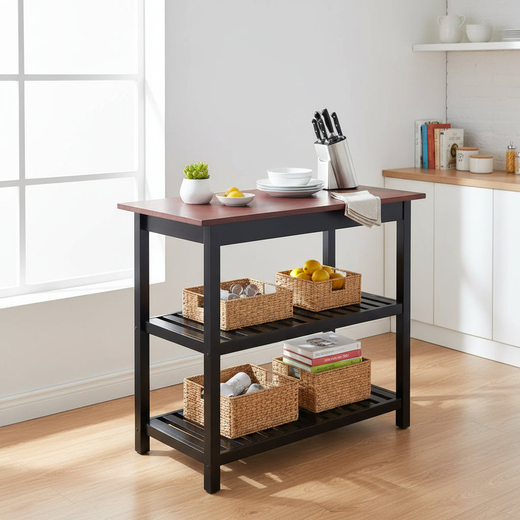 Solid Wood Home Kitchen Island with Drawer, Shelves & Towel Rack – TLFR2506 - with | Sold by Uncle Wiener's Wholesale