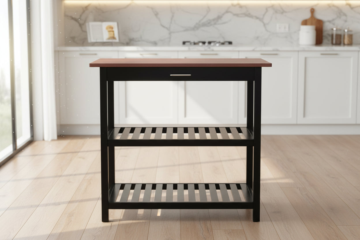 Solid Wood Home Kitchen Island with Drawer, Shelves & Towel Rack – TLFR2506 - with | Sold by Uncle Wiener's Wholesale