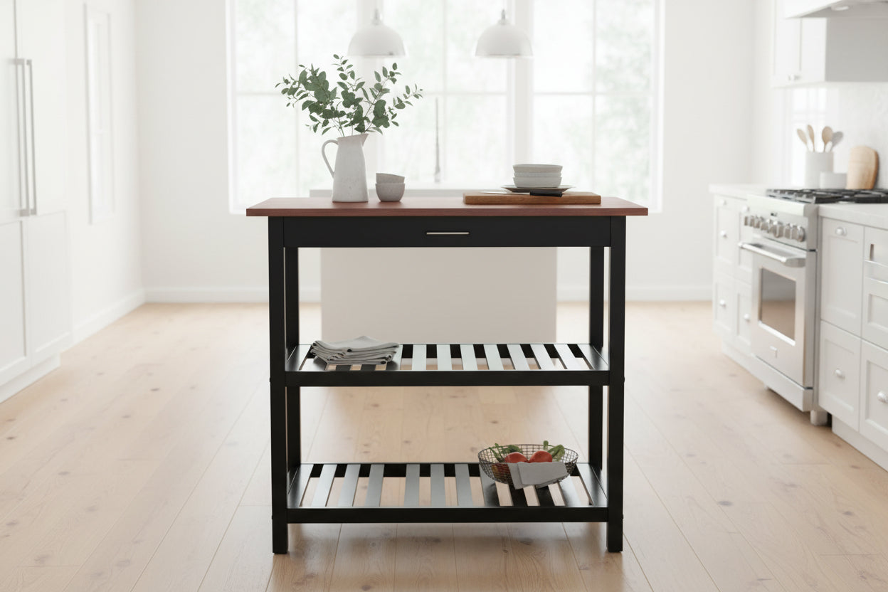 Solid Wood Home Kitchen Island with Drawer, Shelves & Towel Rack – TLFR2506 - with | Sold by Uncle Wiener's Wholesale