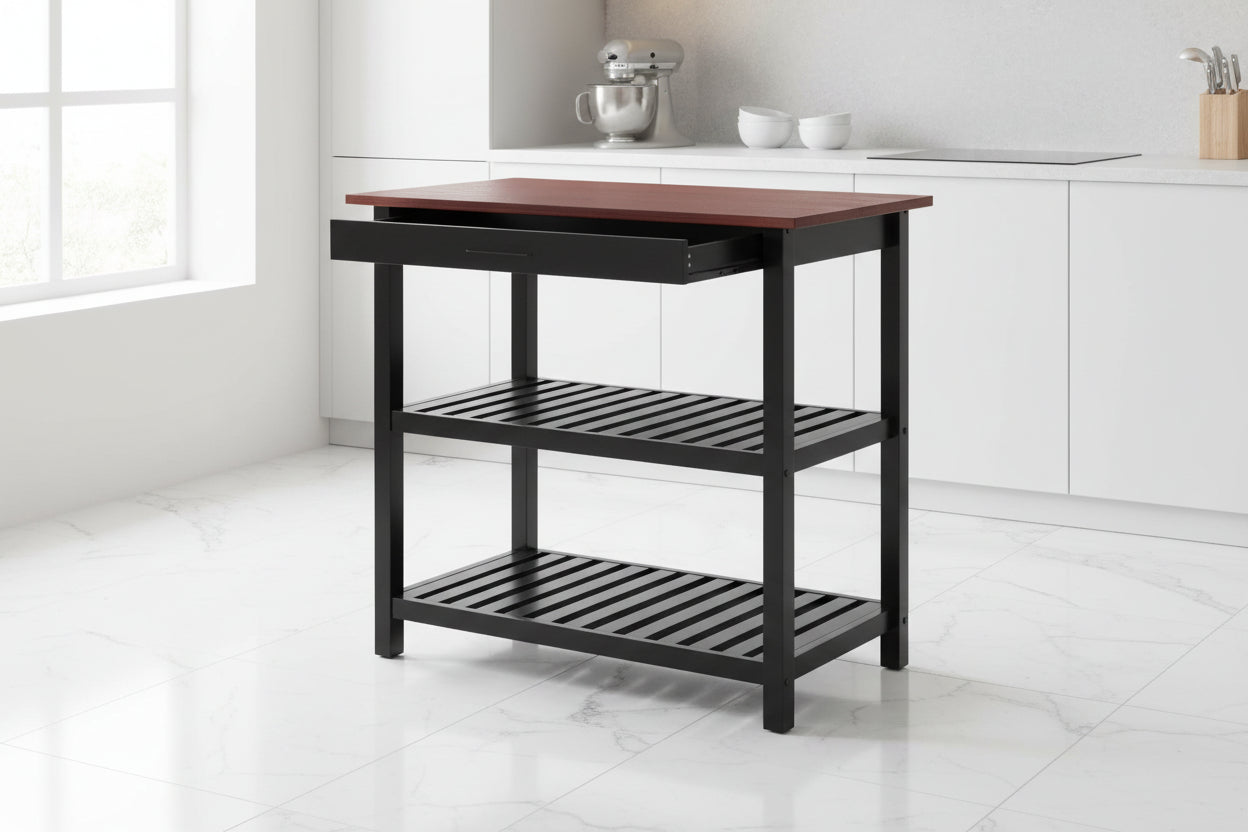 Solid Wood Home Kitchen Island with Drawer, Shelves & Towel Rack – TLFR2506 - with | Sold by Uncle Wiener's Wholesale