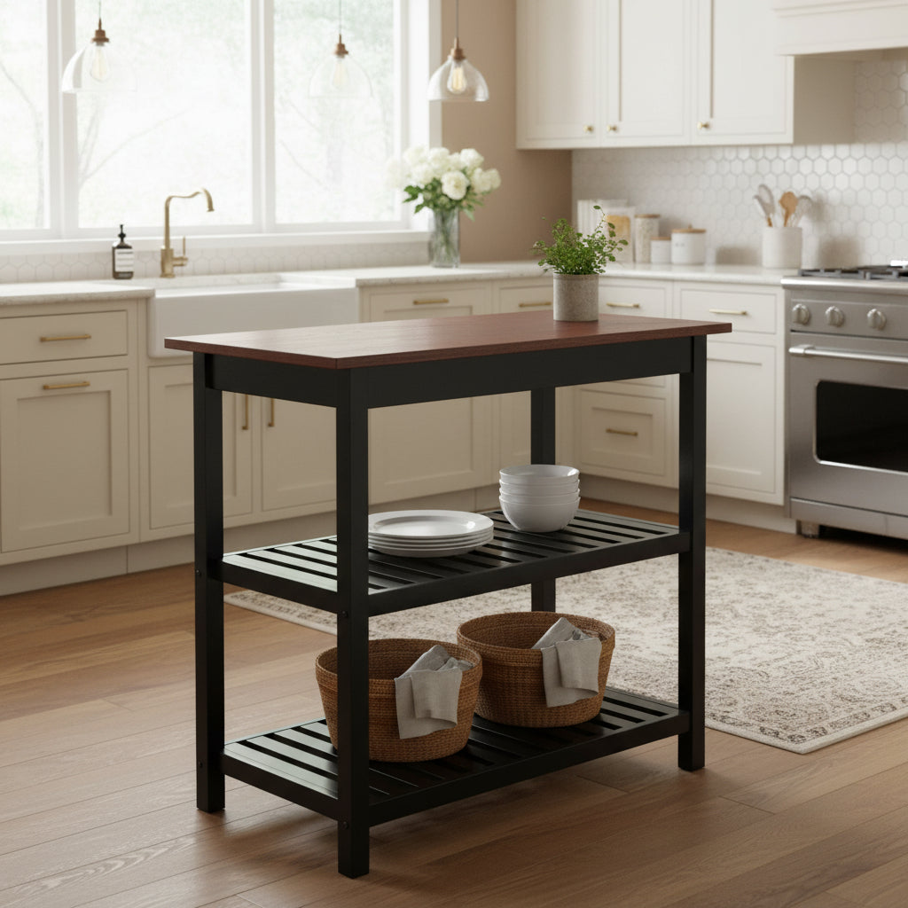 Solid Wood Home Kitchen Island with Drawer, Shelves & Towel Rack – TLFR2506 - with | Sold by Uncle Wiener's Wholesale