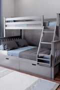 Solid Wood Twin Over Full Bunk Bed with Storage Drawers | Space - Saving Pine Kids Bed - with GRAY | Sold by Uncle Wiener's Wholesale
