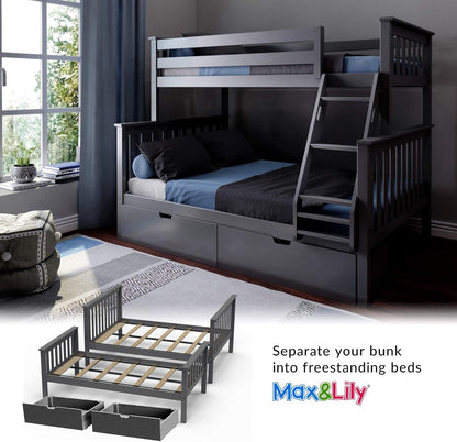 Solid Wood Twin Over Full Bunk Bed with Storage Drawers | Space - Saving Pine Kids Bed - with WHITE | Sold by Uncle Wiener's Wholesale