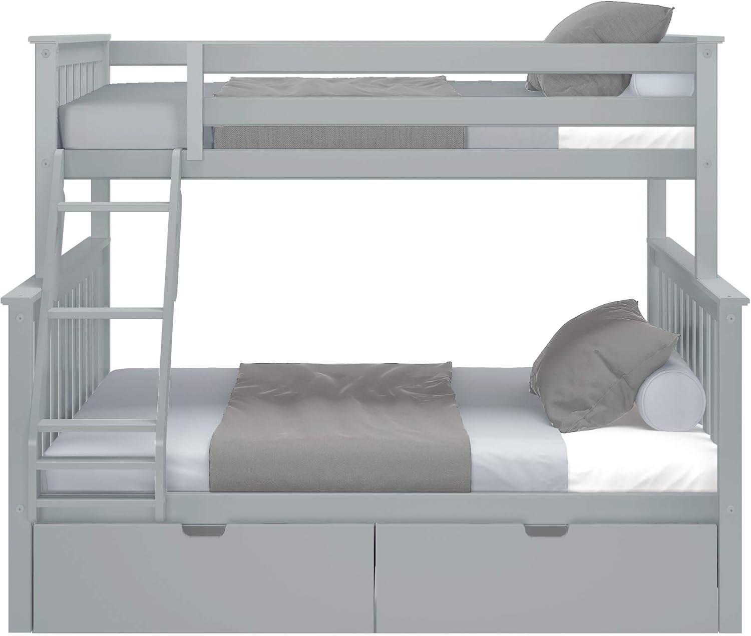 Solid Wood Twin Over Full Bunk Bed with Storage Drawers | Space - Saving Pine Kids Bed - with WHITE | Sold by Uncle Wiener's Wholesale